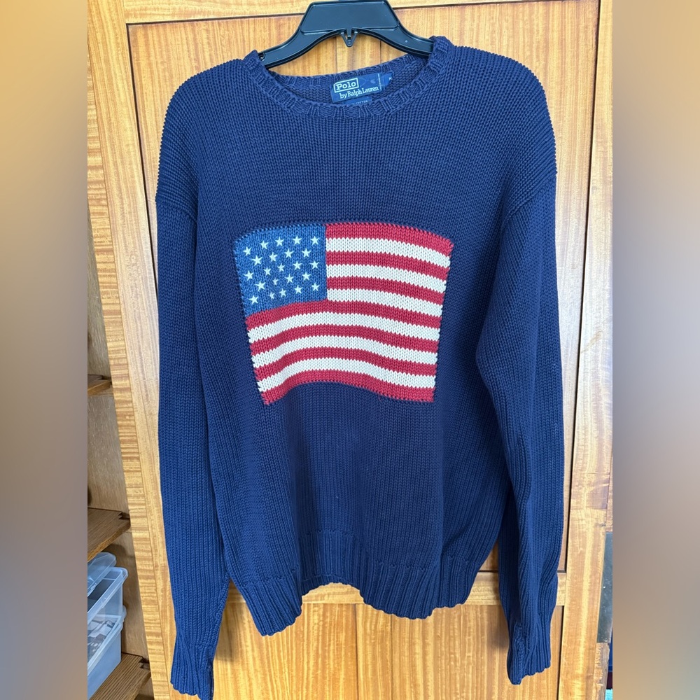 Vintage Polo Ralph Lauren Navy Sweater with American Flag